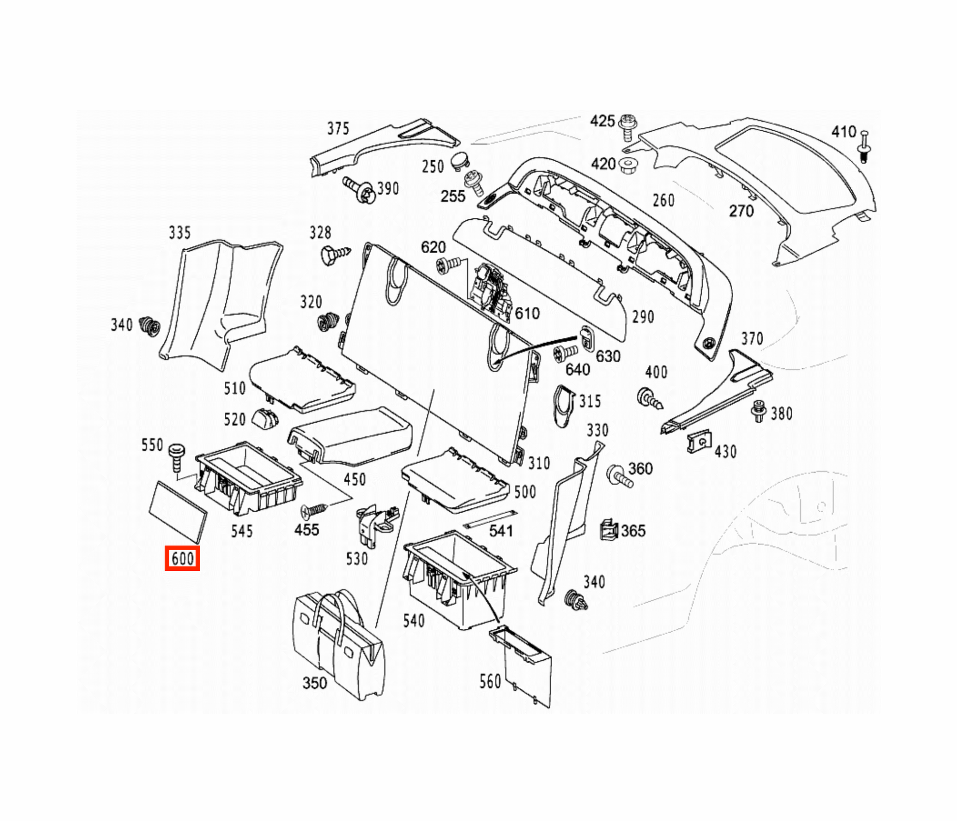 Mercedes SL R230 Rear Storage Box Abdeckung Panel links/rechts A2308100172 / A2308100272