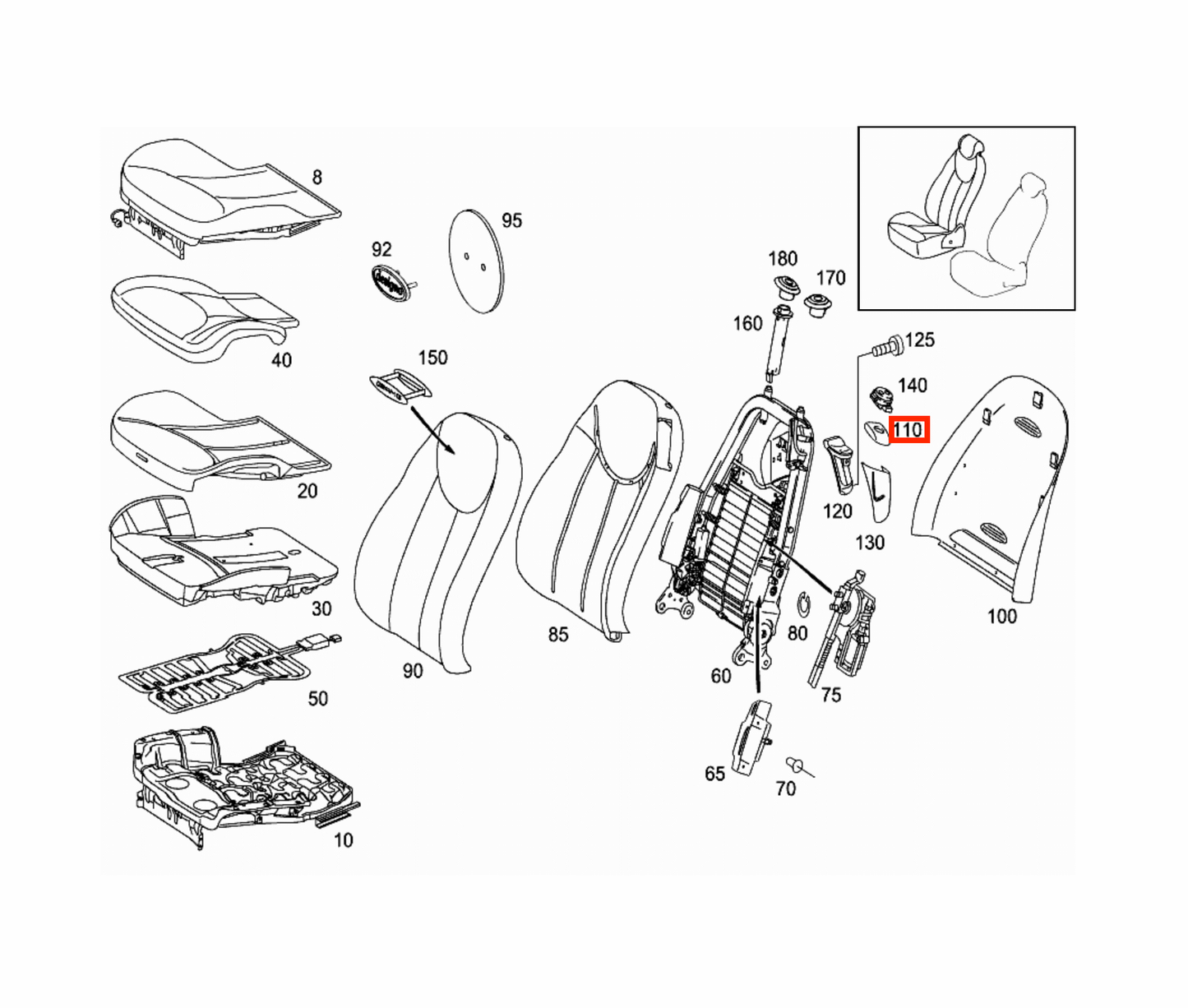 Mercedes SL R230 / W215 CL Front Seat Backrest Adjustment Button Panel Verkleidung links/rechts A2309182130 / A2309182230