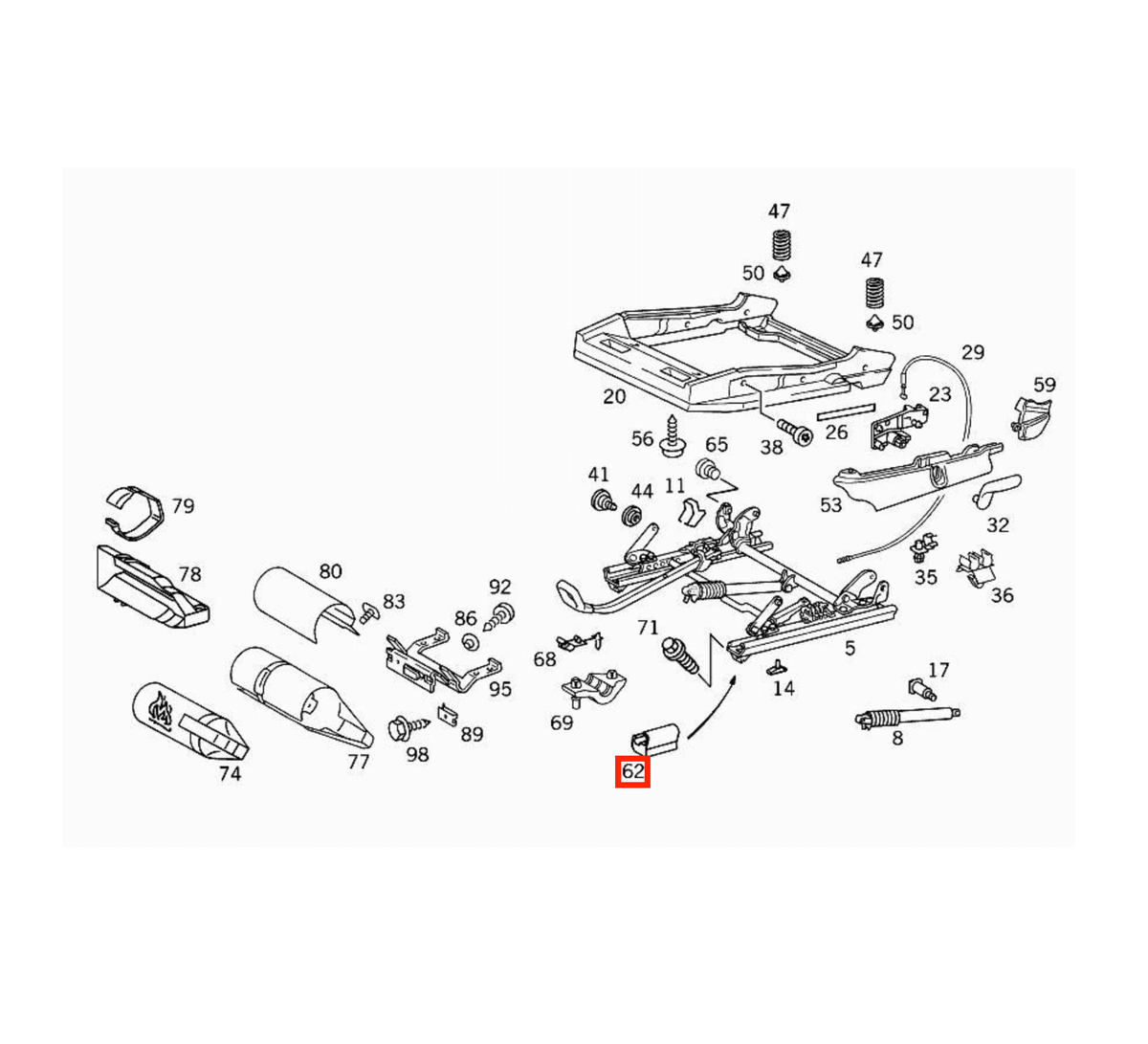 Mercedes SLK R170 / W202 / CLK W208 / W210 Front Seat Rail Abdeckung Verkleidung links/rechts A2029190320 / A2029190420