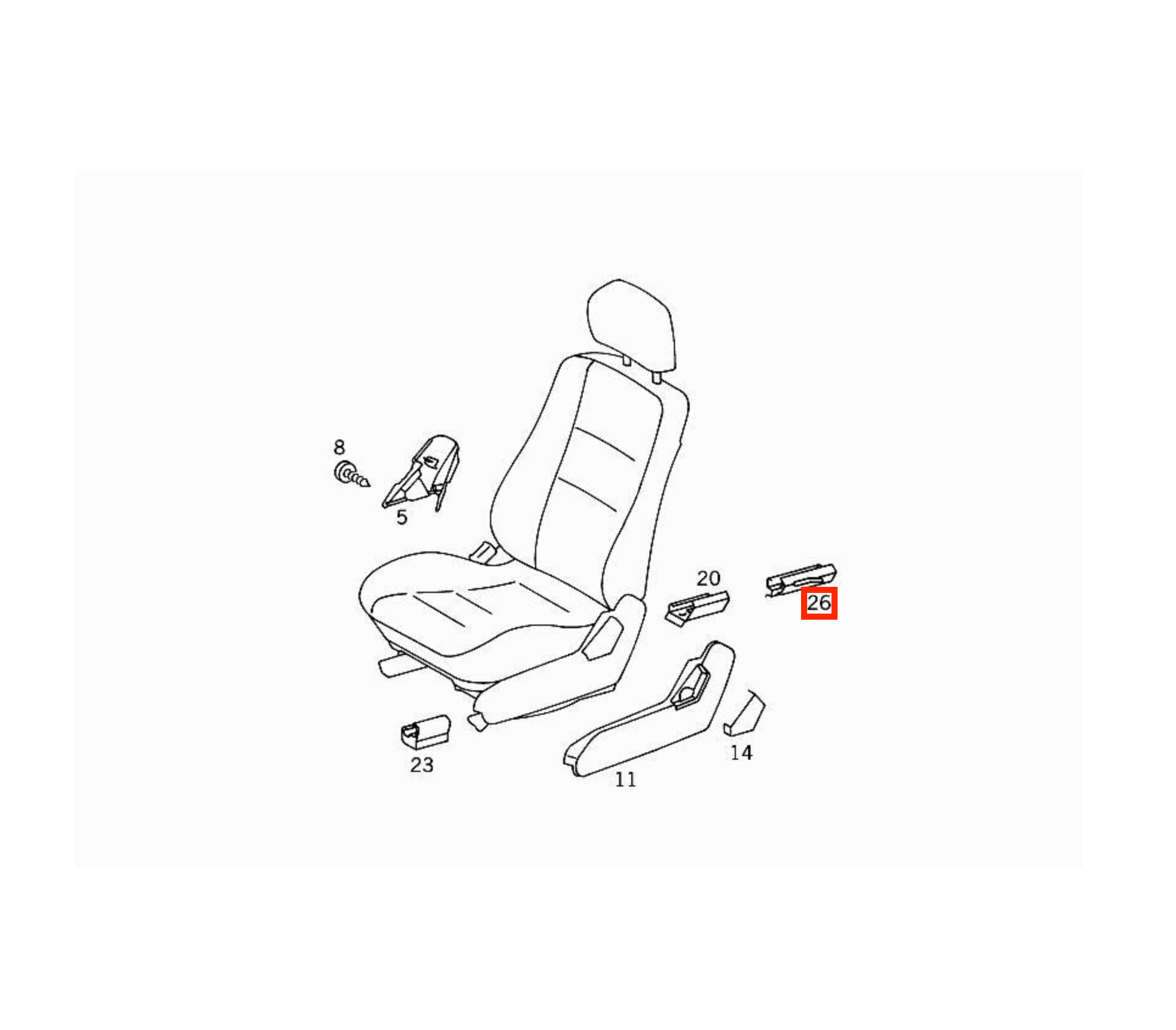 Mercedes SLK R170 / W202 / CLK W208 / W210 Front Seat Rear Inner Rail Abdeckung Verkleidung links/rechts A2029190520 / A2029190620