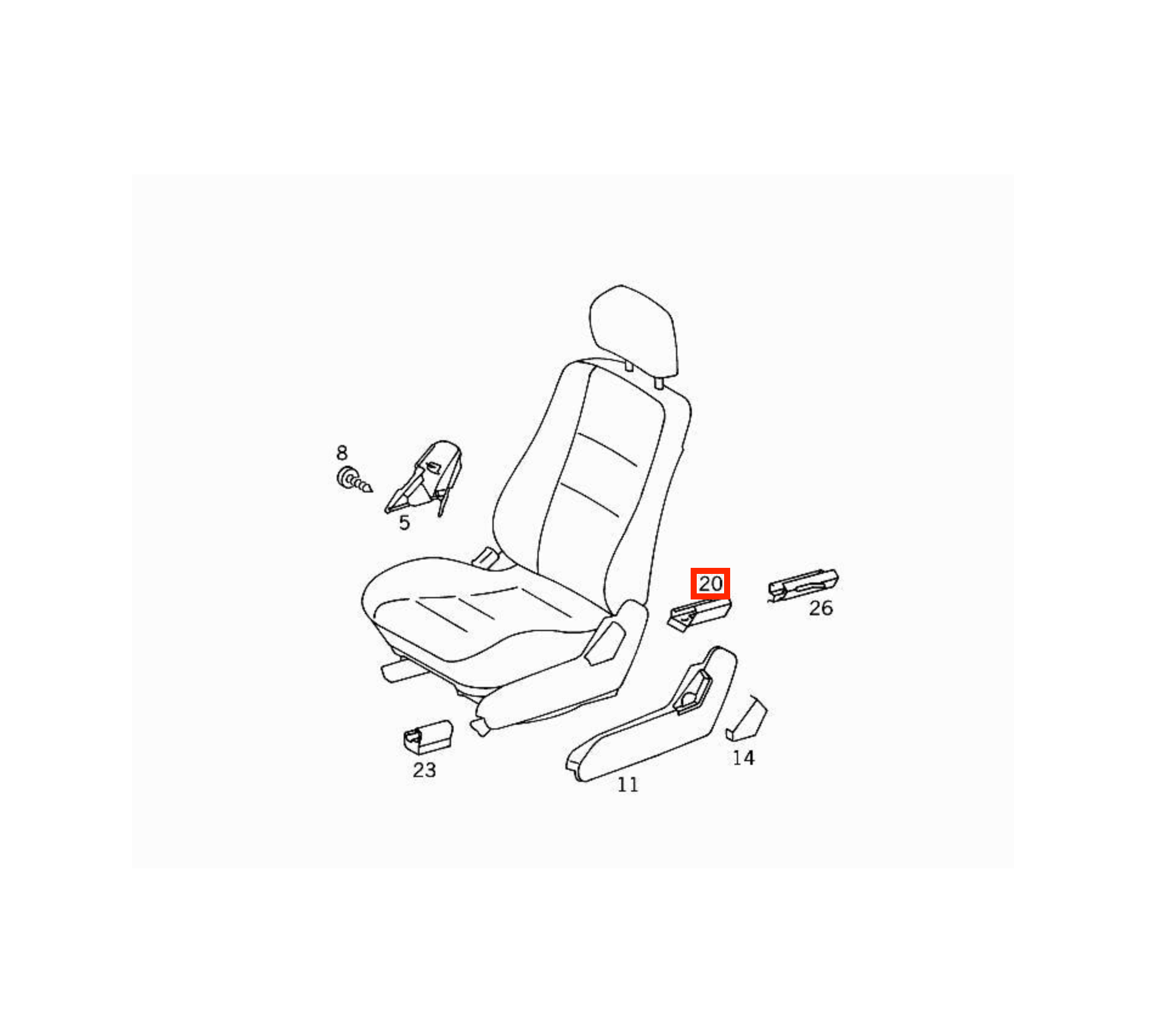 Mercedes SLK R170 / W202 / CLK W208 / W210 Front Seat Rear Outer Rail Abdeckung Verkleidung links/rechts A2029190720 / A2029190820