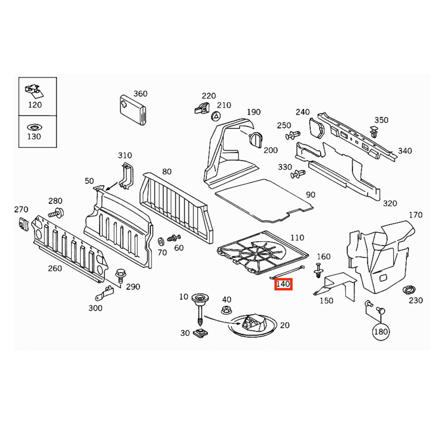 Mercedes W107 / W116 / W123 / R129 Spare Tire Box Floor Rubber Strap schwarz A1236930014