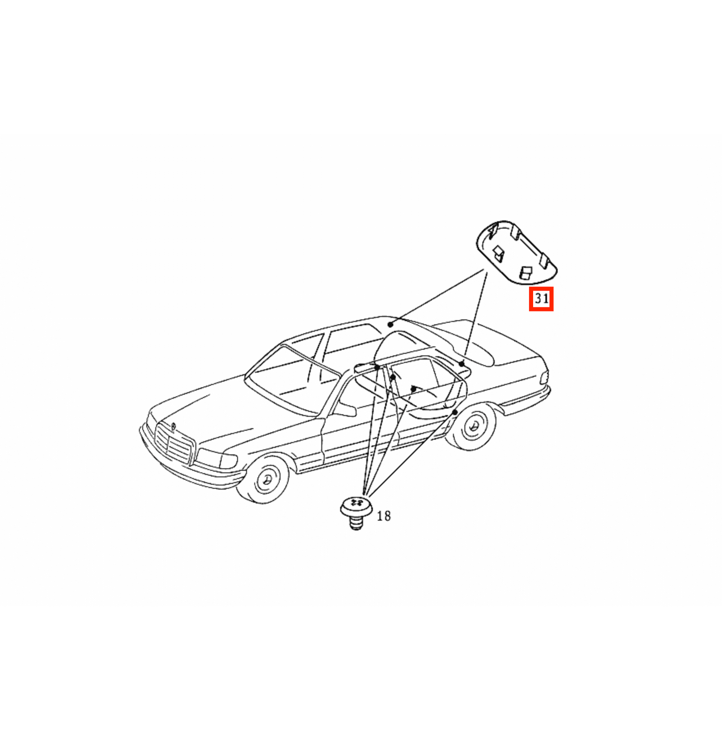 Mercedes W107 / W116 / W123 / W126 / W201 C-Pillar Seat Belt Cansel Abdeckkappe A1266921922 / A1266922022
