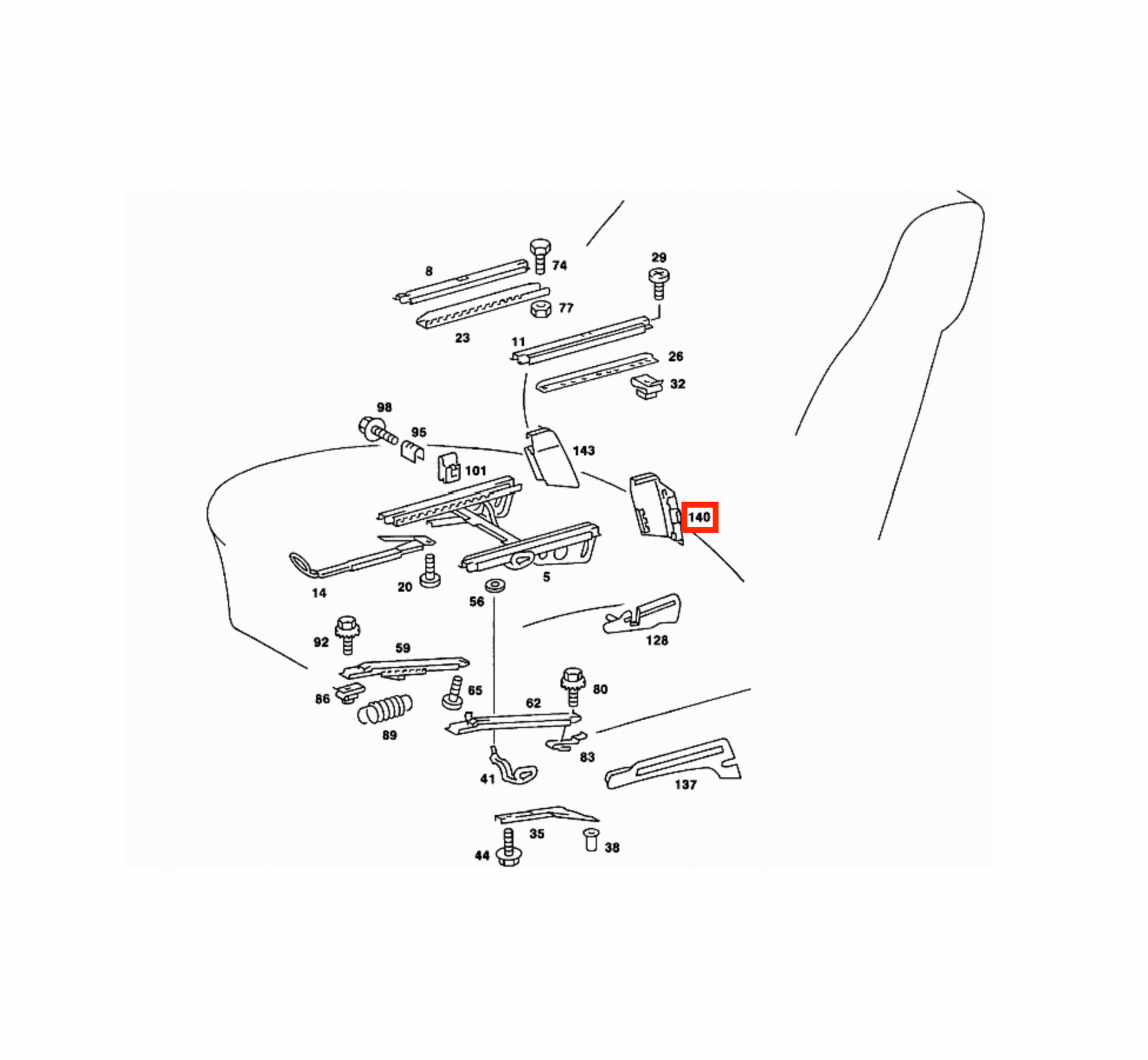 Mercedes W123 / W126 Front Seat Rail Rear Outer Abdeckung Verkleidung links/rechts A1239193320 / A1239193420