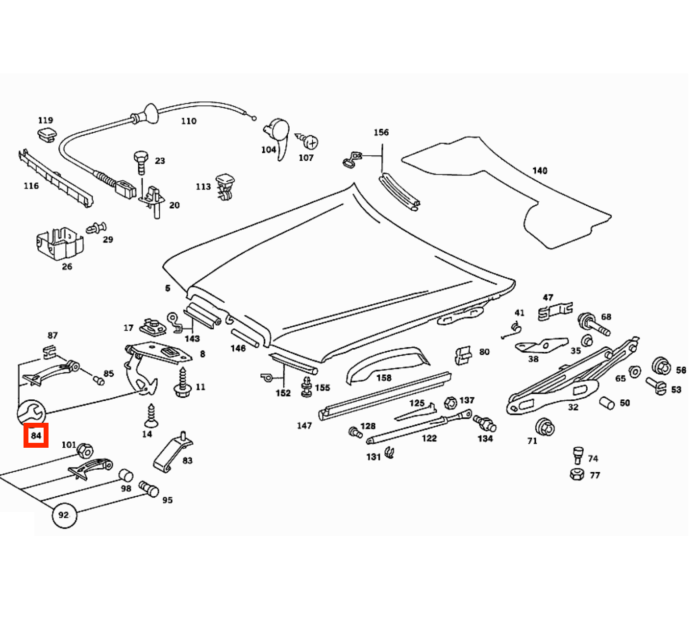 Mercedes W123 W201 Hood Opening Handle schwarz A1238800220