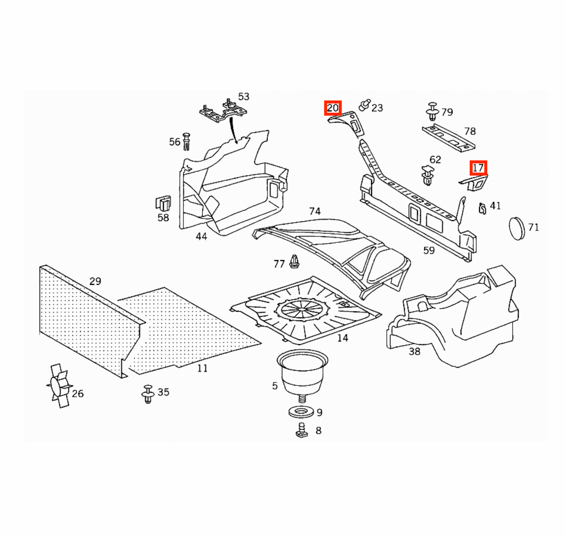 Mercedes W124 Coupe / Convertible Inner Trunk Frame Abdeckung Verkleidung links/rechts schwarz A1246932133 / A1246932233