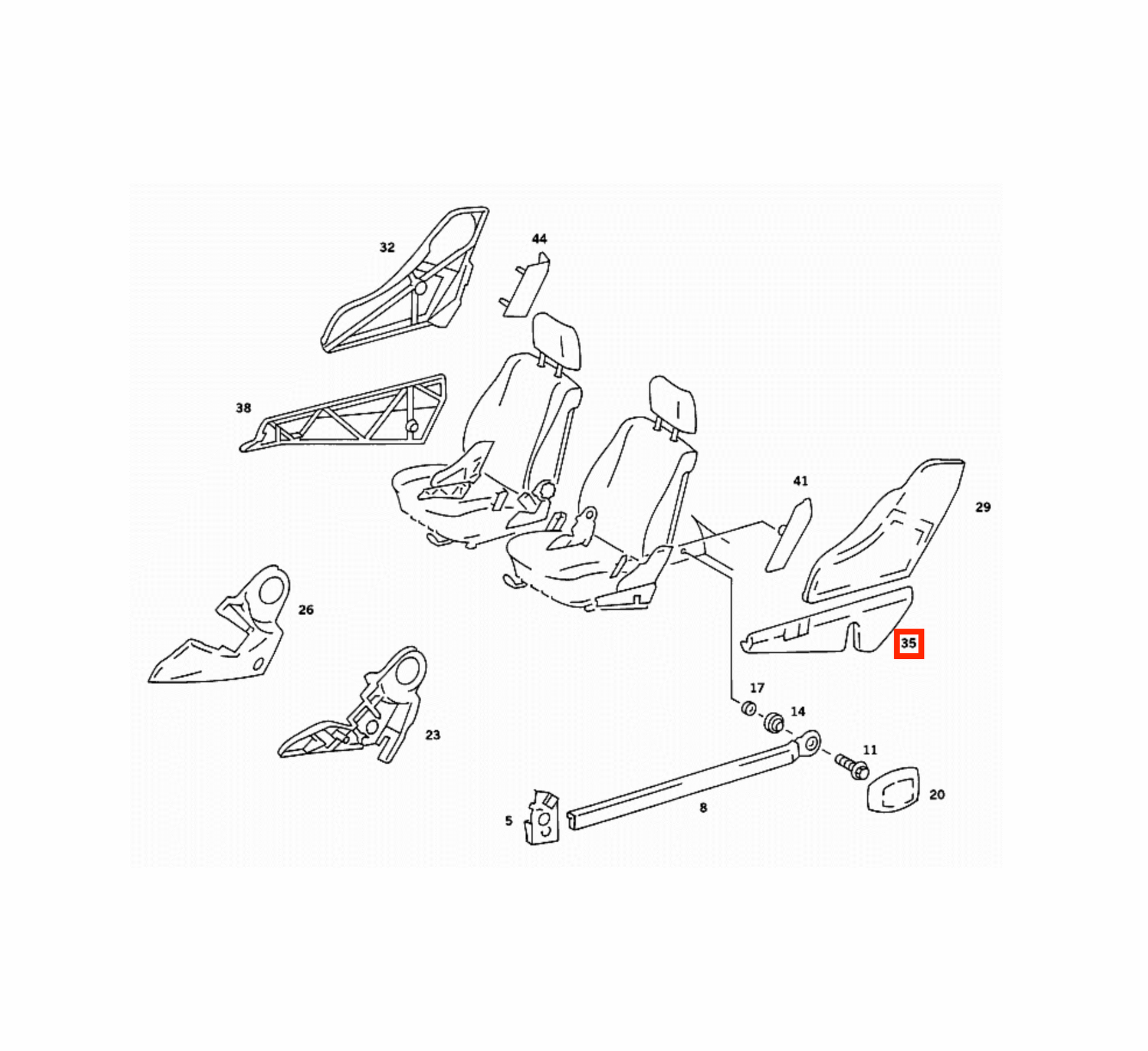 Mercedes W124 Front Seat Outer Lower Abdeckung Verkleidung links/rechts A1249190120 / A1249190220