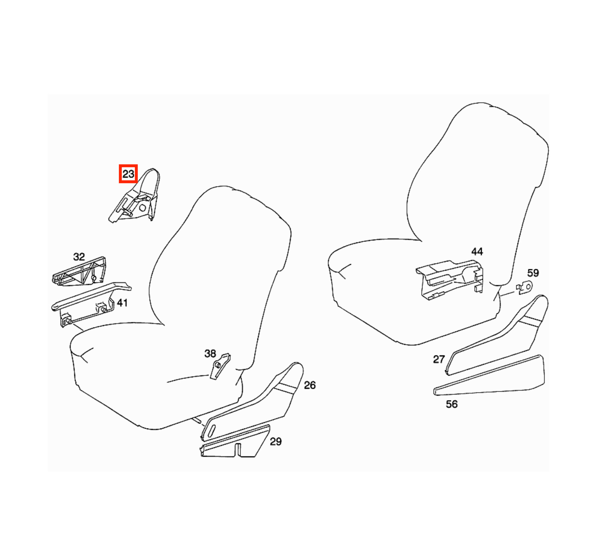 Mercedes W124 Inner Seat Abdeckung Verkleidung links/rechts A1249182130 / A1249182230