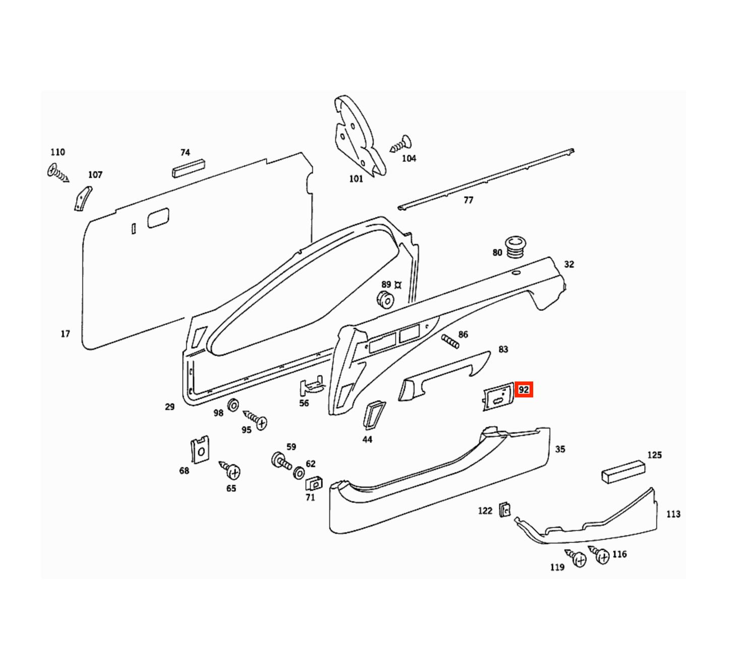 Mercedes W126 / C126 SEC Door Panel Seat Adjustment Panel Verkleidung links/rechts A1267664091 / A1267664191