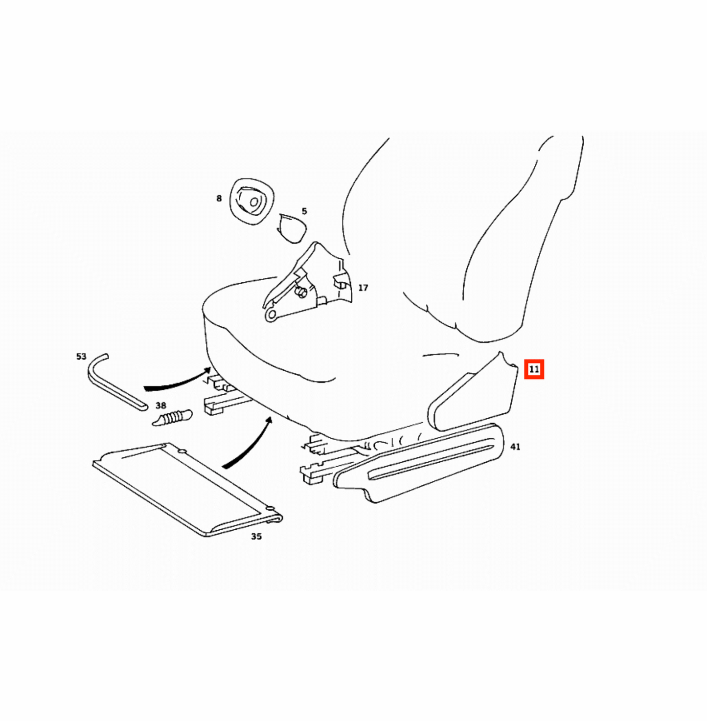 Mercedes W126 / C126 SEC Front Seat Outer Side Abdeckung Verkleidung links/rechts A1269180130 / A1269180230