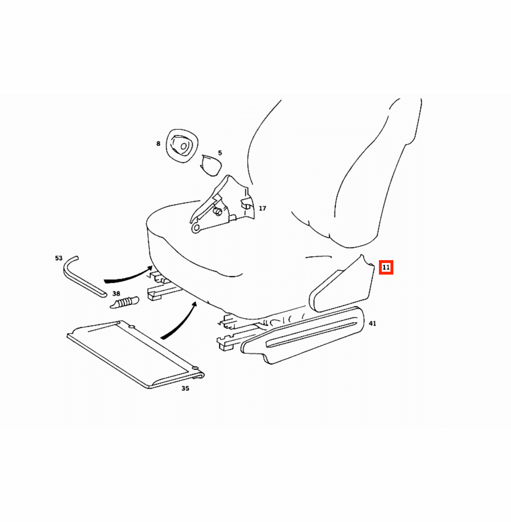 Mercedes W126 / C126 SEC Front Seat Outer Side Abdeckung Verkleidung links/rechts A1269180130 / A1269180230