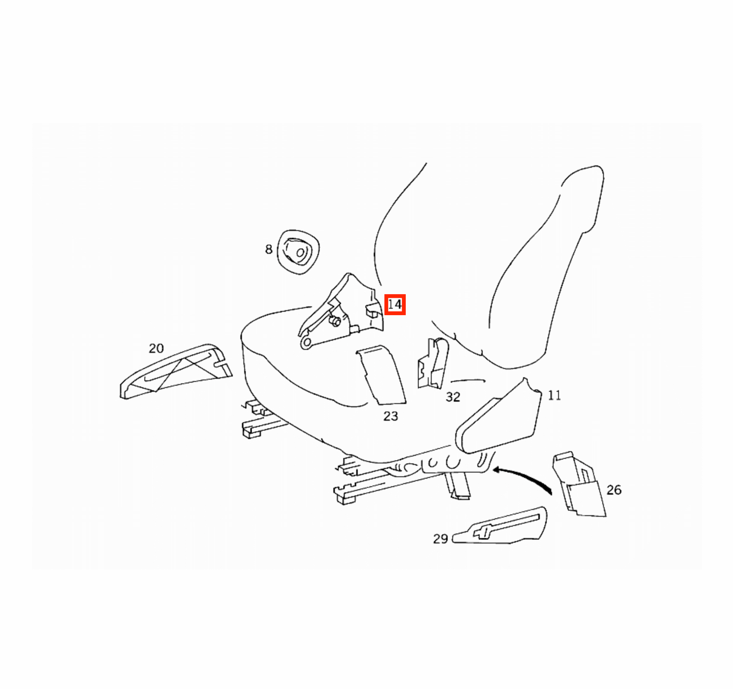 Mercedes W126 / C126 SEC Facelift Front Seat Inner Side Abdeckung Verkleidung links/rechts A1269181330 / A1269181430