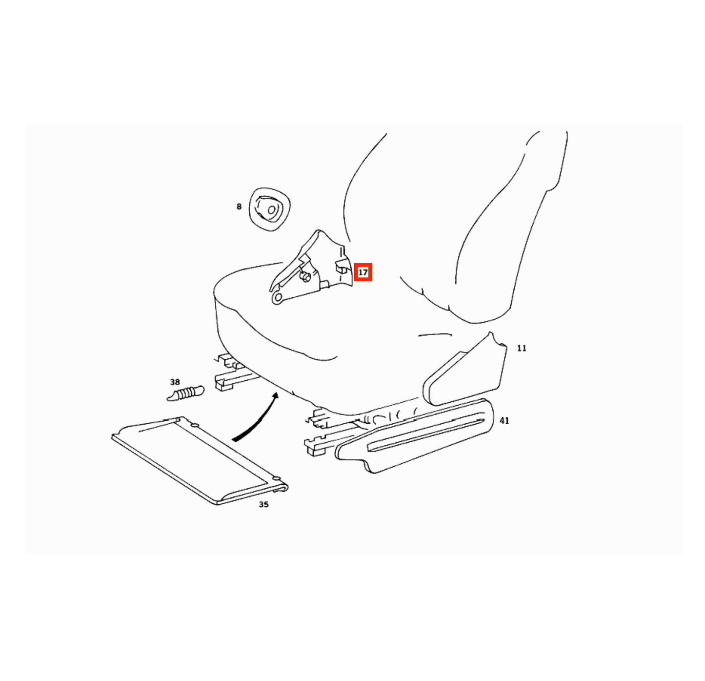 Mercedes W126 USA Front Seat Recline Adjustment Inner Abdeckung Verkleidung links/rechts A1269181930 / A1269180830