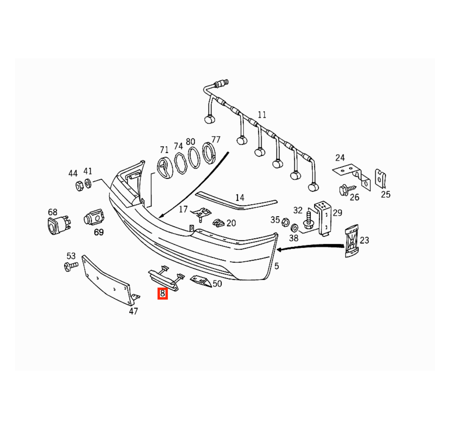 Mercedes W140 Front Bumper Left Gitter Abdeckung Verkleidung Primed A1408800105
