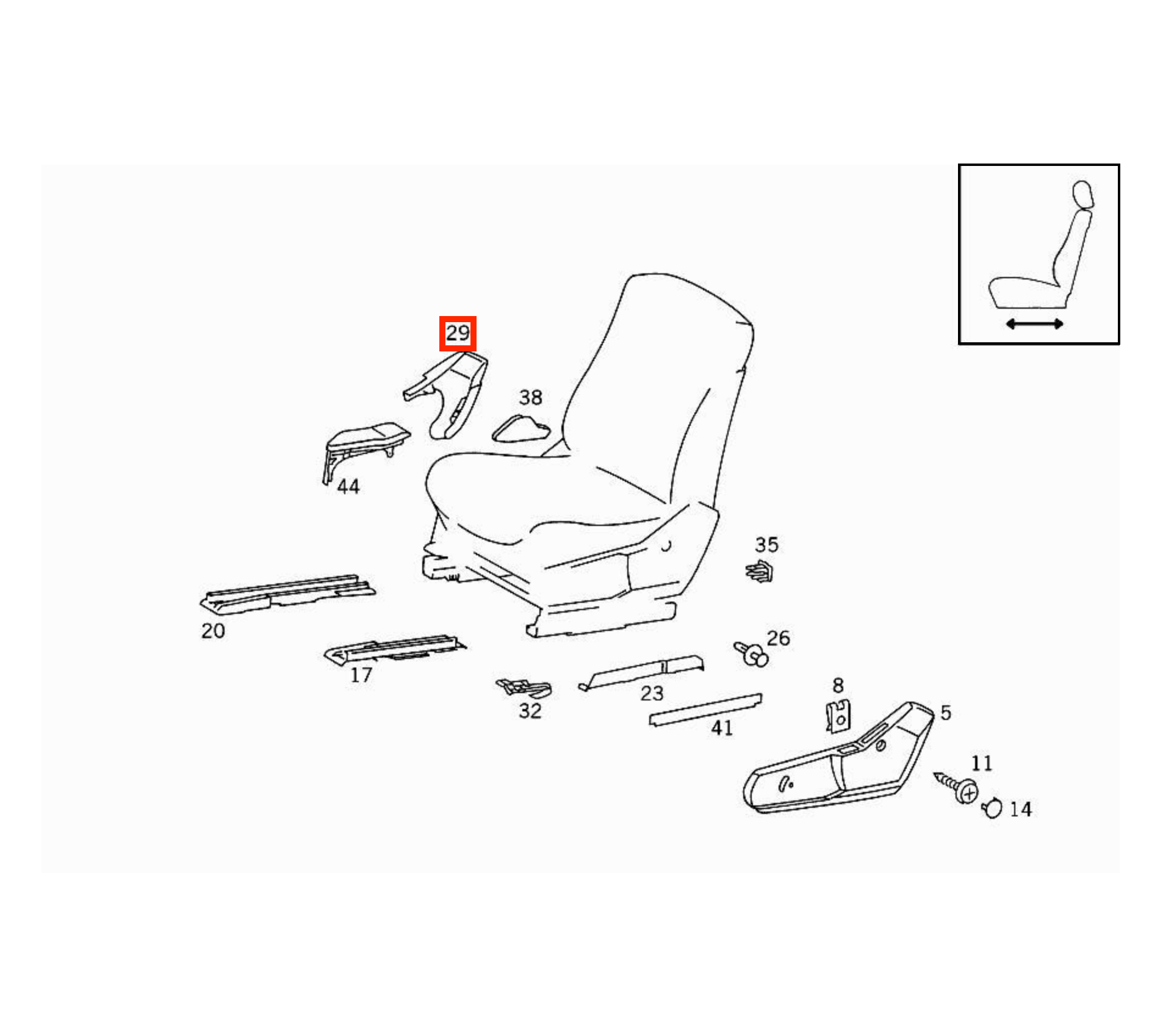 Mercedes W140 Front Seat Inner Side Verkleidung links/rechts A1409102518 / A1409102618