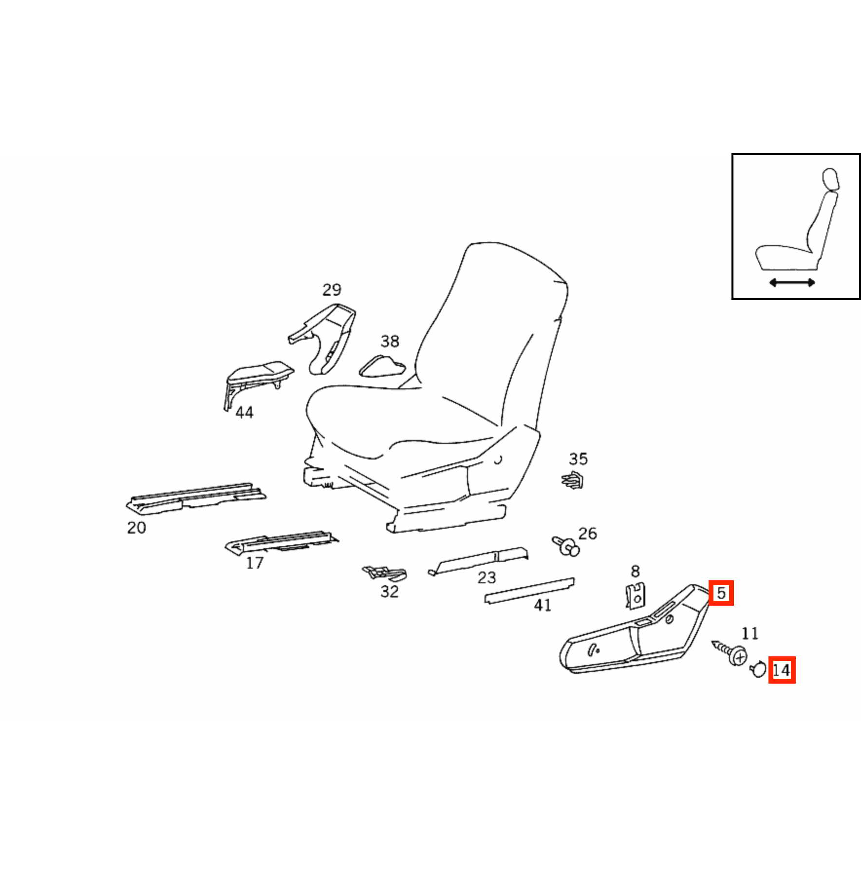 Mercedes W140 Seat Side Verkleidung Panel links/rechts A1409180730 / A1409180830 / A1409181930