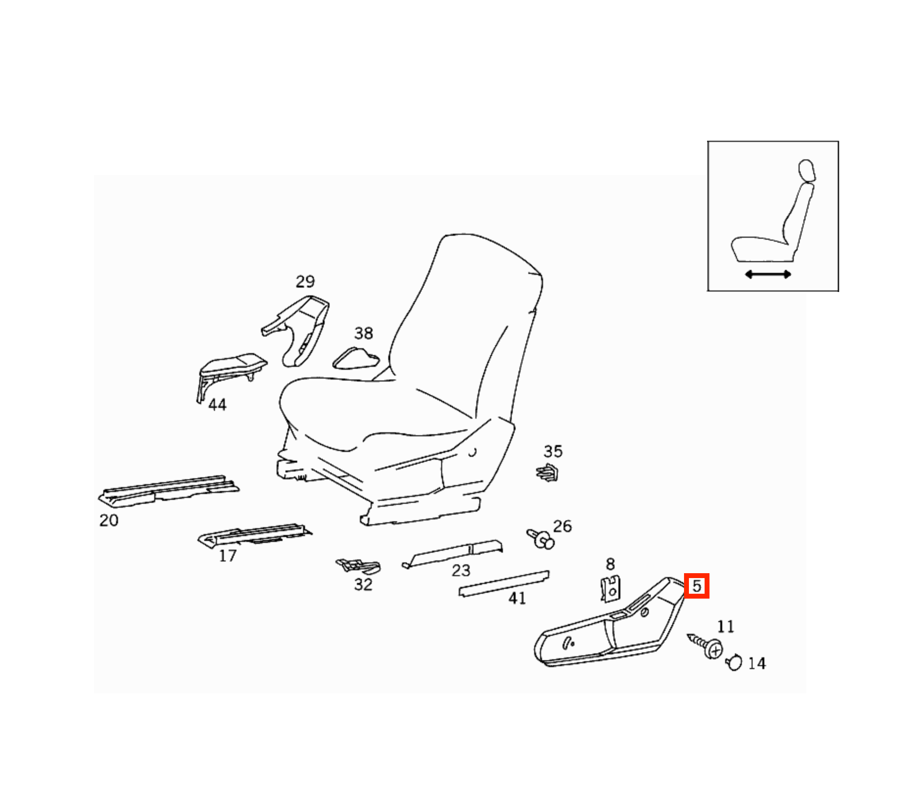 Mercedes W140 Seat Side Verkleidung Panel (Manual Height Adjustment) links/rechts A1409180130 / A1409180230 / A1409181930