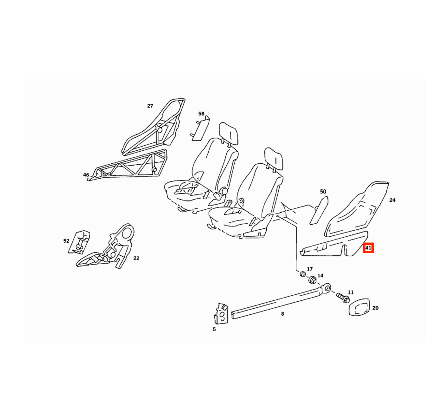 Mercedes 190 W201 Front Seat Outer Lower Side Abdeckung Verkleidung (With Height Adjustment) links/rechts A2019190120 / A2019190220
