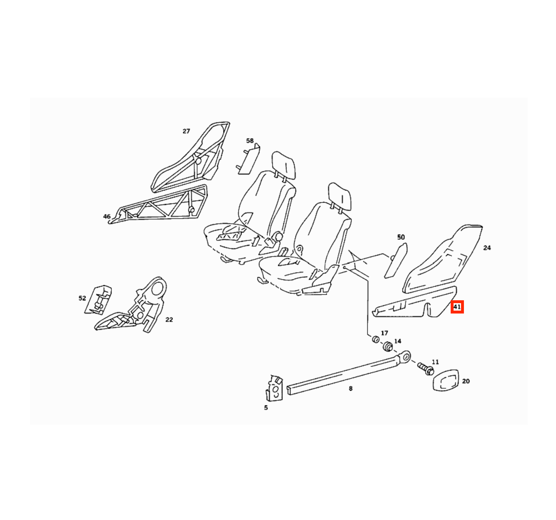 Mercedes 190 W201 Front Seat Outer Lower Side Abdeckung Verkleidung (With Height Adjustment) links/rechts A2019190120 / A2019190220