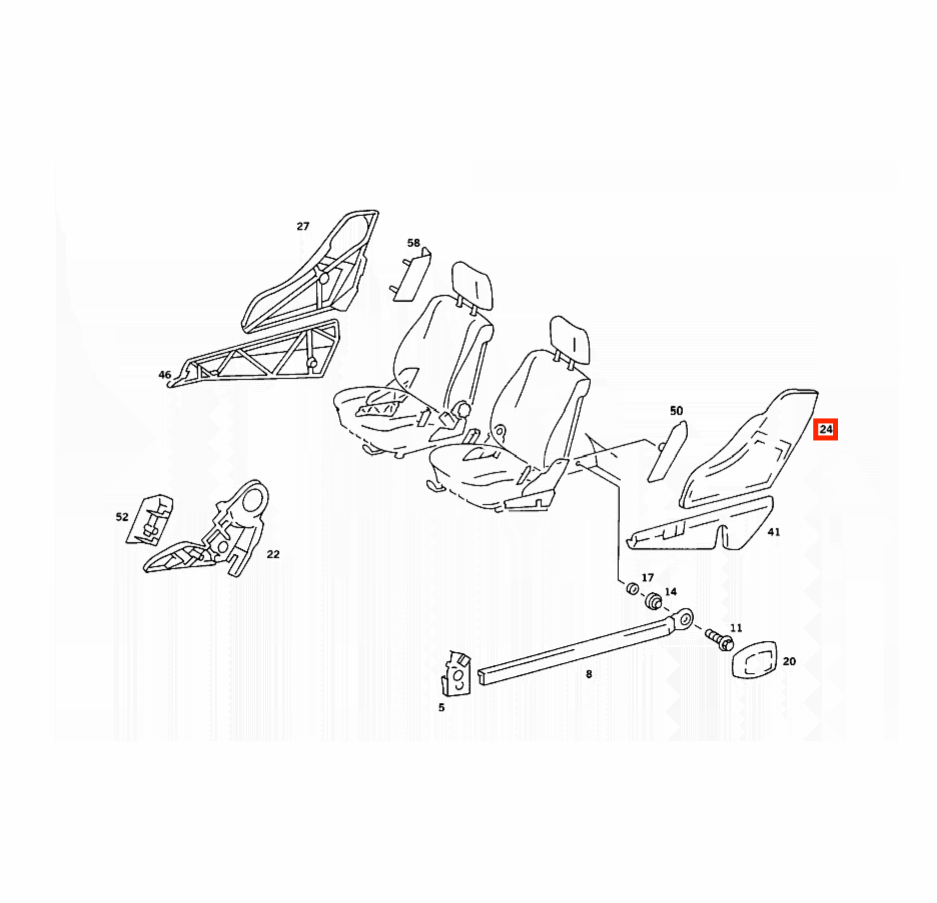Mercedes W201 Front Seat Outer Side Abdeckung Verkleidung links/rechts A2019180130 / A2019180230