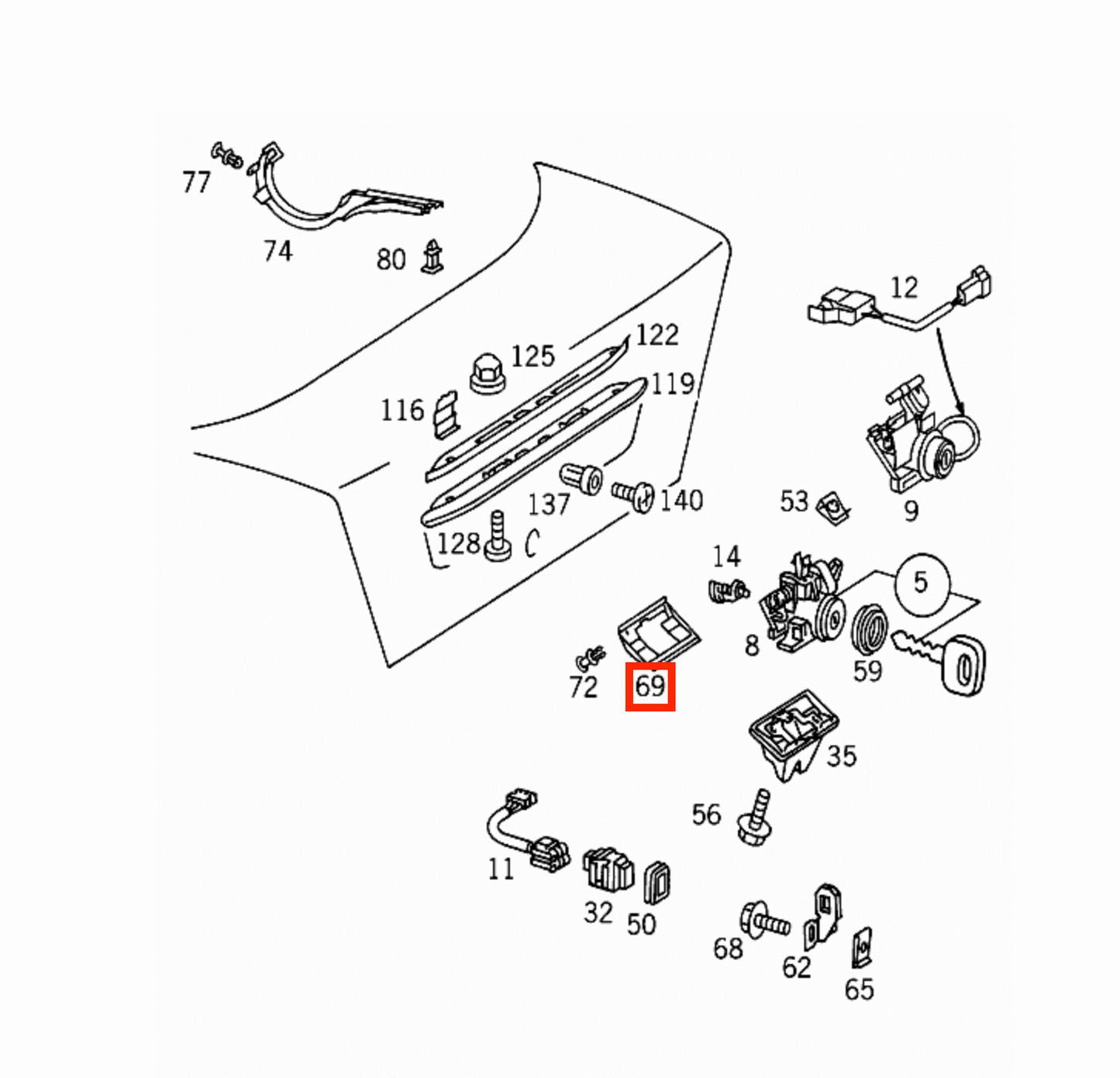 Mercedes W202 Luggage Lock Abdeckung Verkleidung A2026940233