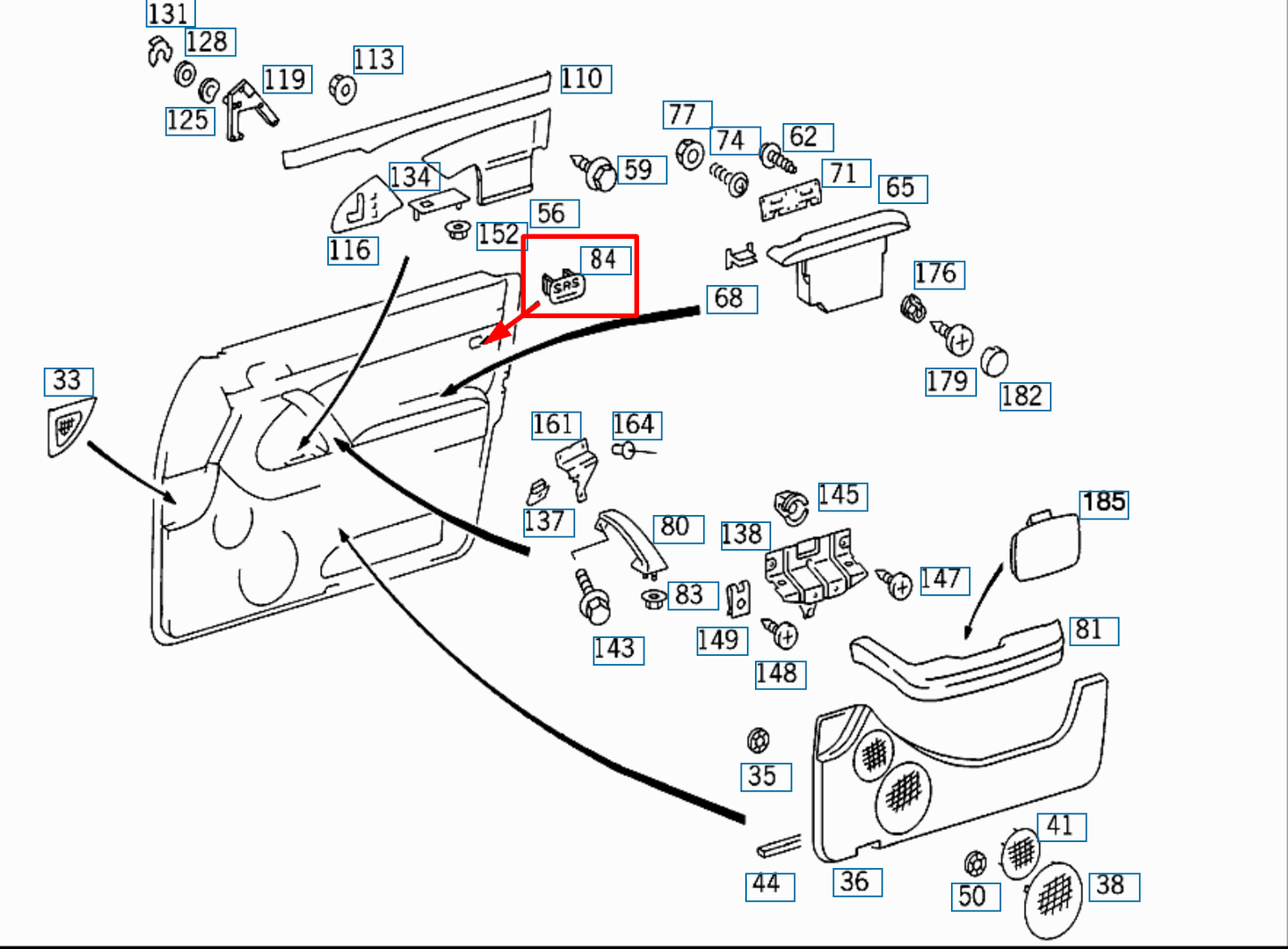 Mercedes R129 SRS Airbag W208 CLK W210 Door Panel Verkleidung Abdeckkappe A2107271088