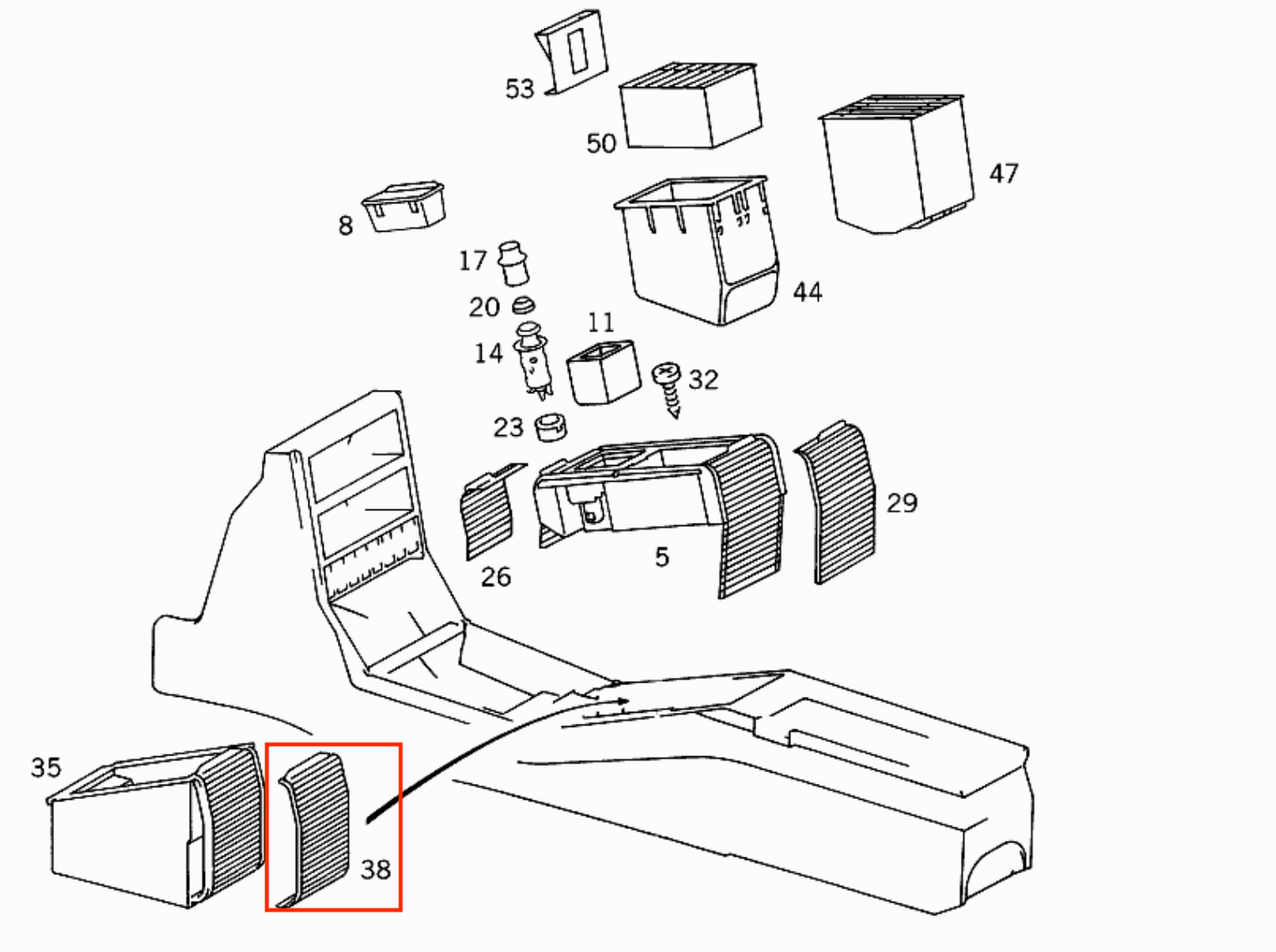 Mercedes R129 R129 Center Console Roller Blind Handle (SL 600)