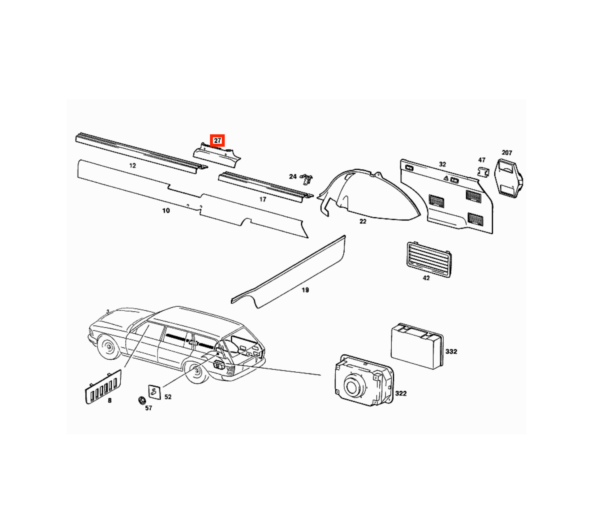 Mercedes W123 S123 B-Pillar Lower Verkleidung links/rechts A1236920222 / A1236922222