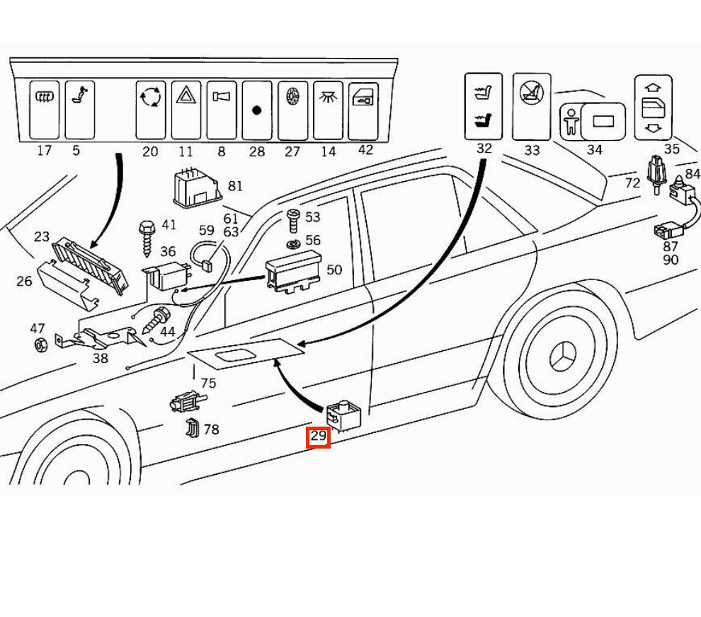 Mercedes W124 / R129 / R170 / W202 Mirror Switch A1298200610