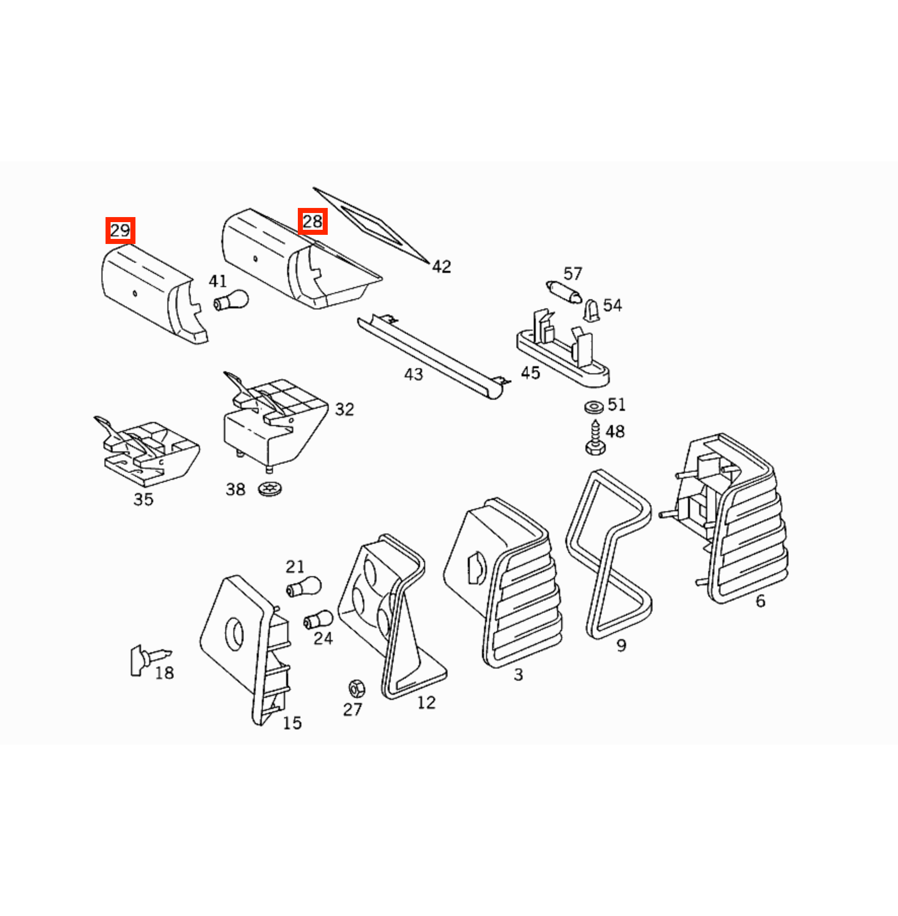 Mercedes W124 / W126 / W201 Third Brake Light Abdeckung A0008201609 + A0008201049