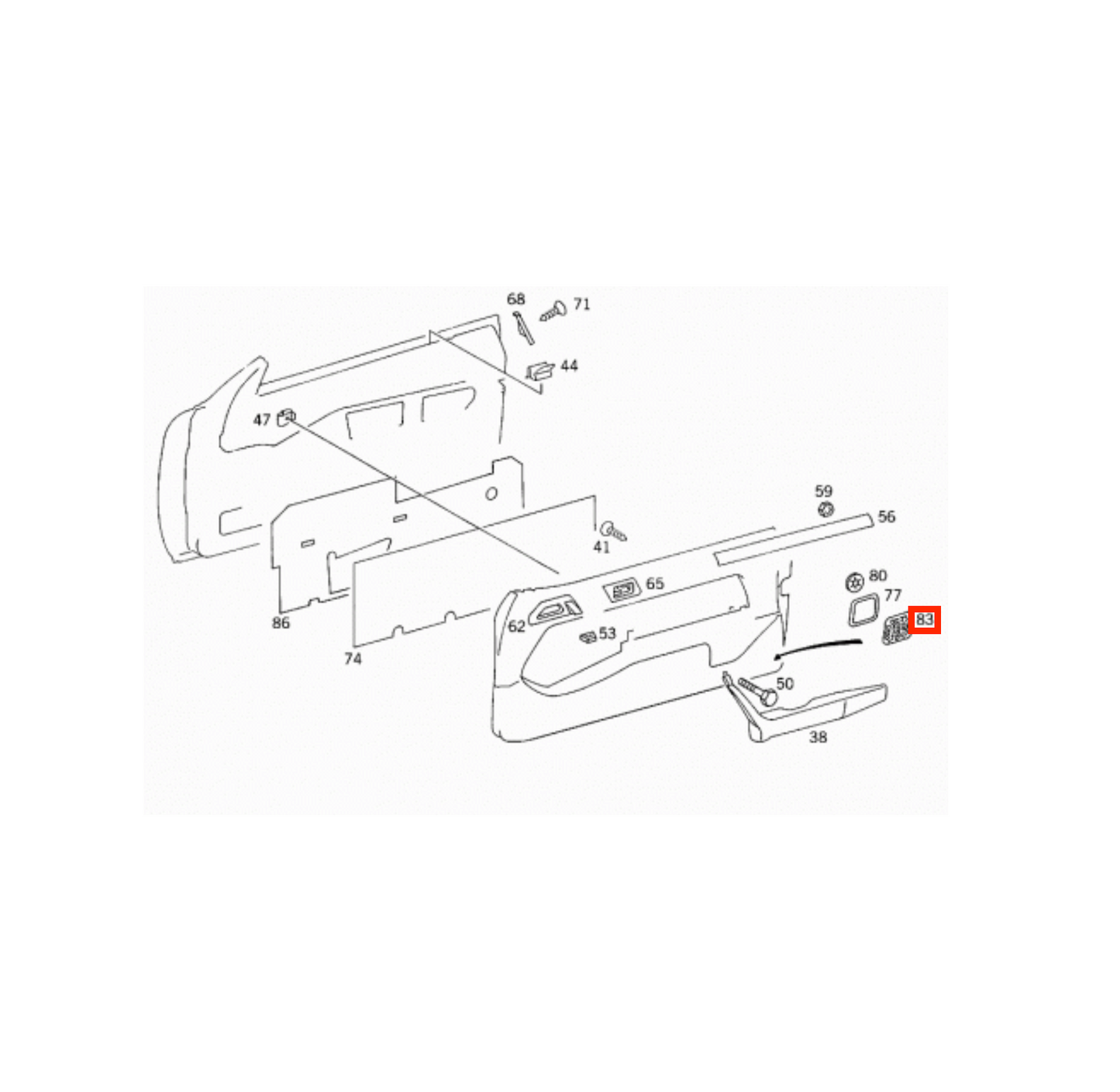 Mercedes W124 Active Bass System Door Panel Speaker Abdeckung A1248202512