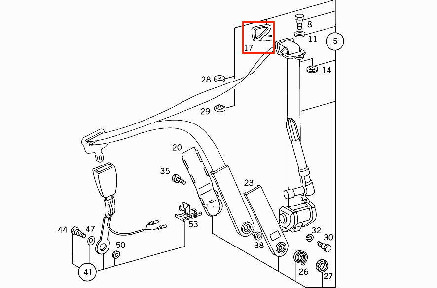 Mercedes W124 C124 A124 Seat Belt Guide Frame Rubber links/rechts (Mercedes A1248680322 / A1248680422)