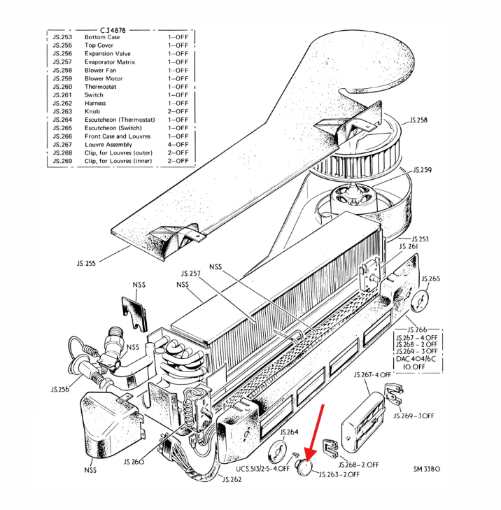 Jaguar E-Type Series 3 Air Conditioning Control Knopf JS263 Black