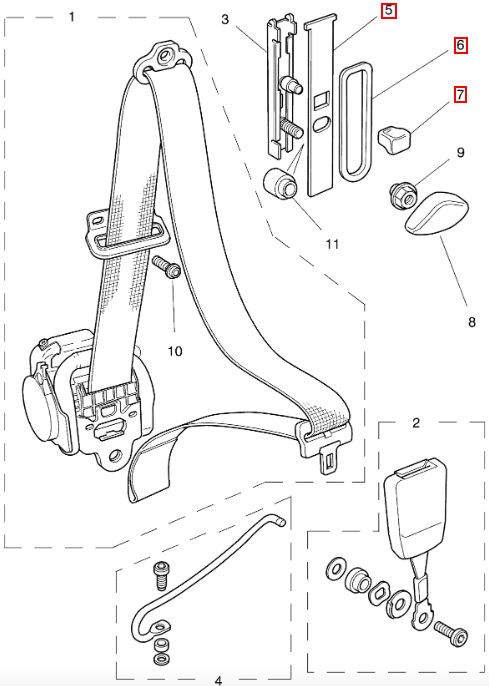 Jaguar X100 XK8 Coupé Reparatursatz Sicherheitsgurt Height Adjuster vorn Sicherheitsgurt Verkleidung alle Farben GJA2488AC & GJA2486AC & HJA7140AA