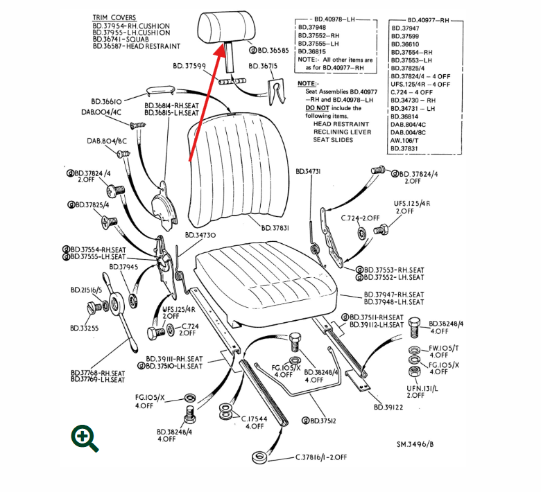 Jaguar XJ6 Series 2 Headrest Verkleidung Abdeckung BD36585