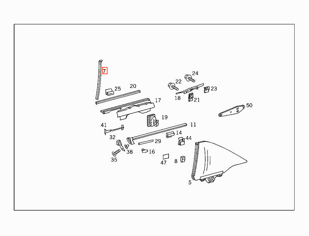 Mercedes A124 / C124 Side Window Seal links/rechts A1246700939 / A1246701039