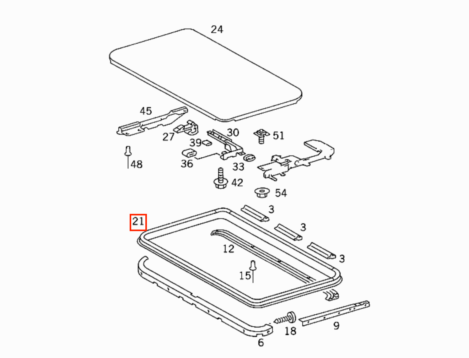 Mercedes C124 / C203 – Sunroof Sliding Seal A1247800298