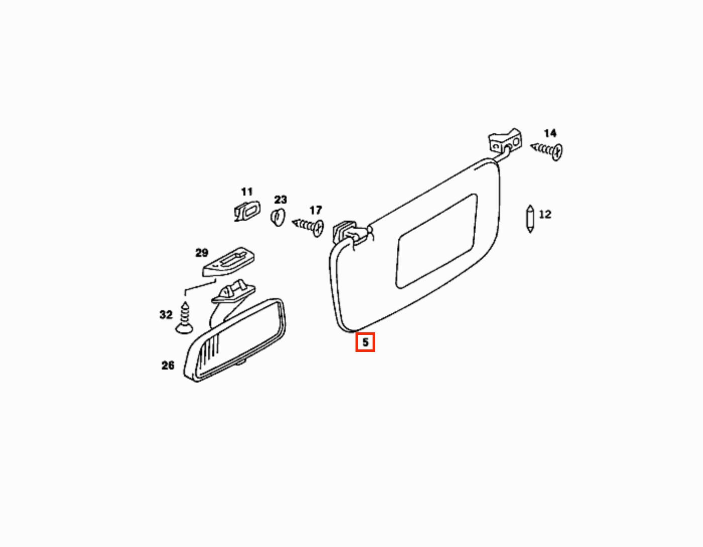 Mercedes R107 Sun Visor With Lighted Mirror Set Of 2 Left And Right schwarz A1078103710 / A1078103810