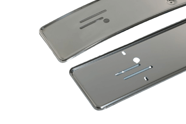 Mercedes R107 / W114 / W115 / W116 / W123 License Plate Frame Set Of 2 Front And Rear A1238170378 / A1158170078