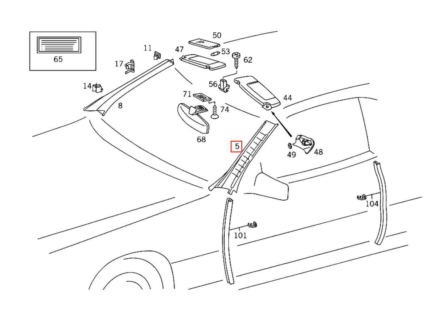 Mercedes R129 A Pillar Abdeckung Verkleidung With Faux Leather links/rechts A1296920189 / A1296920289