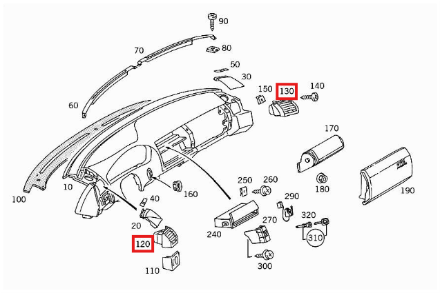 Mercedes R129 Air Vent Grill Dash links/rechts A1298300154 / A1298300254