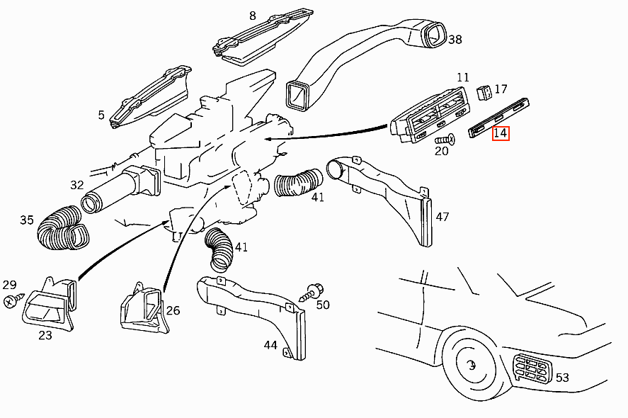 Mercedes R129 Central Vent Air Control Abdeckung schwarz A1298310241