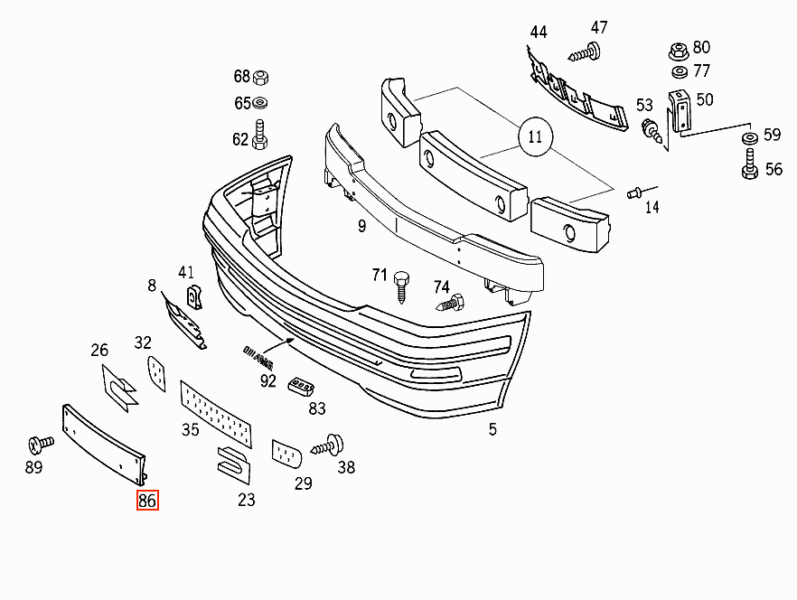 Mercedes R129 Front License Plate Pad Prelift Europe A1298850081