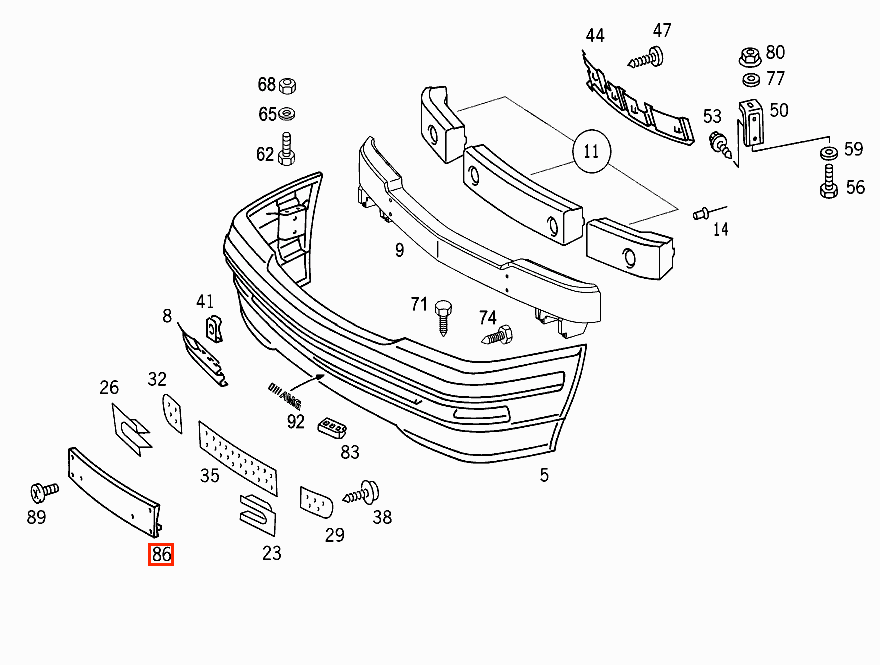 Mercedes R129 Front License Plate Molding Lift A1298850681