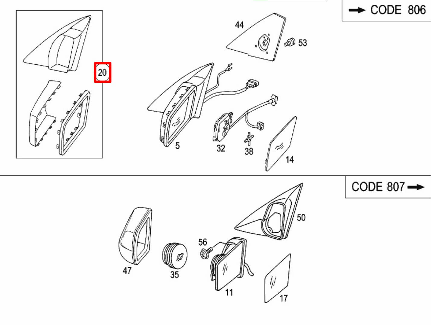 Mercedes R129 Mirror Housing Set Of 3 Pieces A1298110260 A1298110261 A1298110221