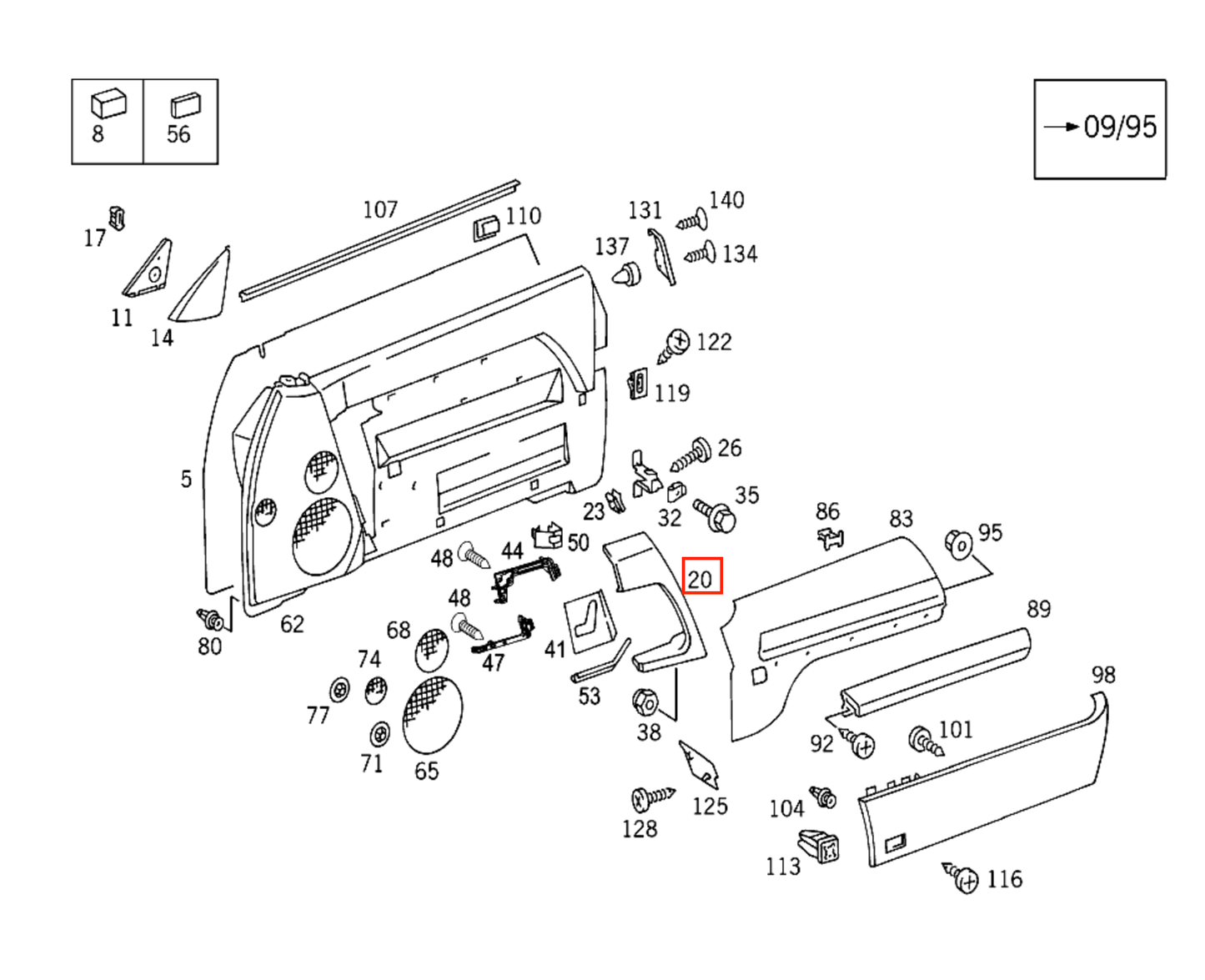 Mercedes R129 Pre Lift Custom Interior Door Handle links/rechts Wood Light / Dark Walnut A1298100154 / A1298100154
