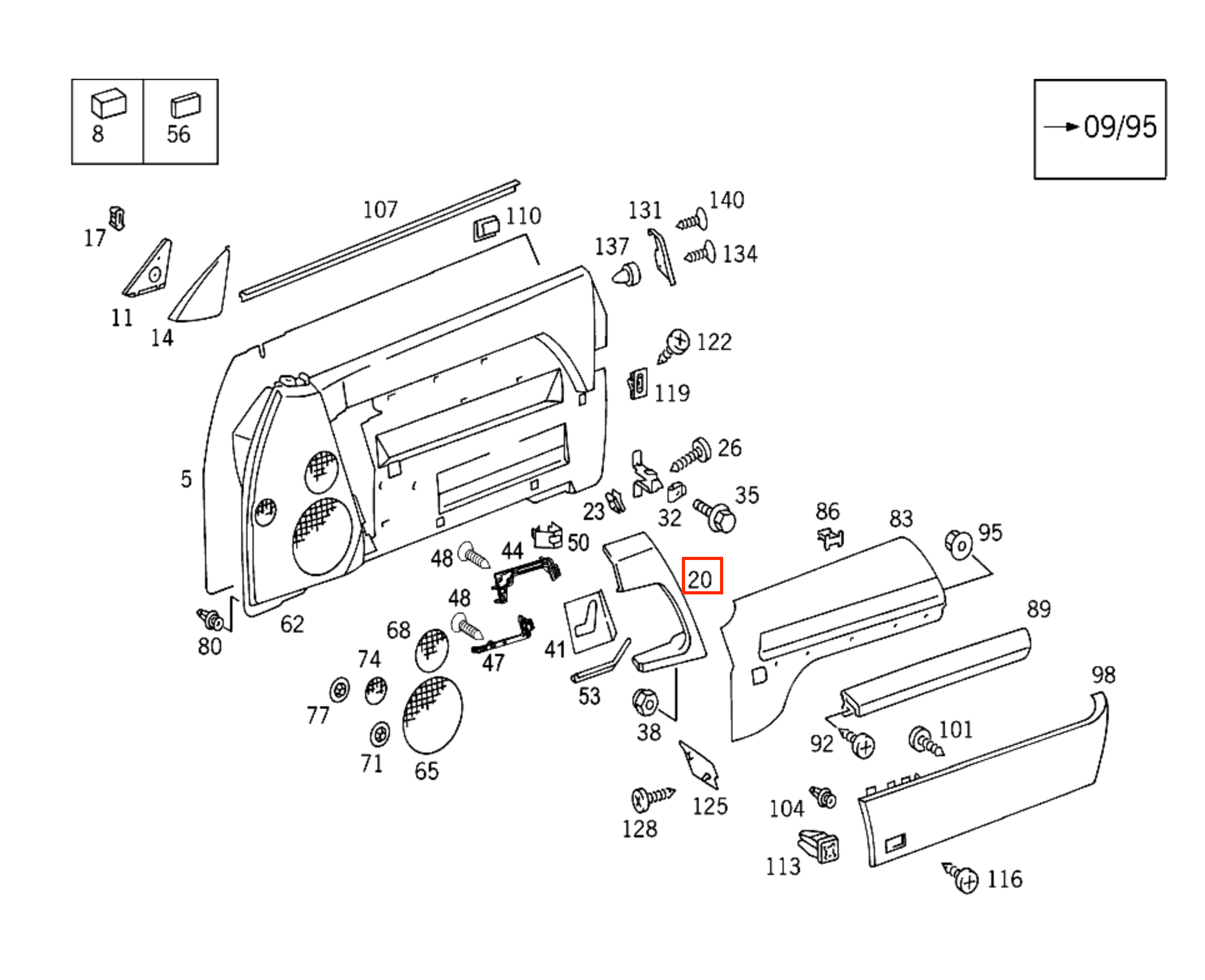 Mercedes R129 Pre Lift Custom Interior Door Handle links/rechts Wood Light / Dark Walnut A1298100154 / A1298100154