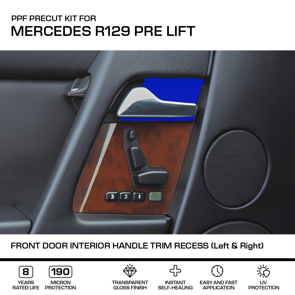 Mercedes R129 Pre Lift Front Door Interior Handle Verkleidung Recess Left & Right A1297600362 / A1297600462 - PPF Paint Protection Film Precut - Anti-scratch Abdeckung