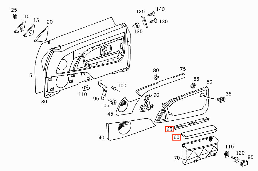 Mercedes R129 Pre-Lift Interior Door Panel Storage Compartment links/rechts With Faux Leather A1297270355 / A1297273488