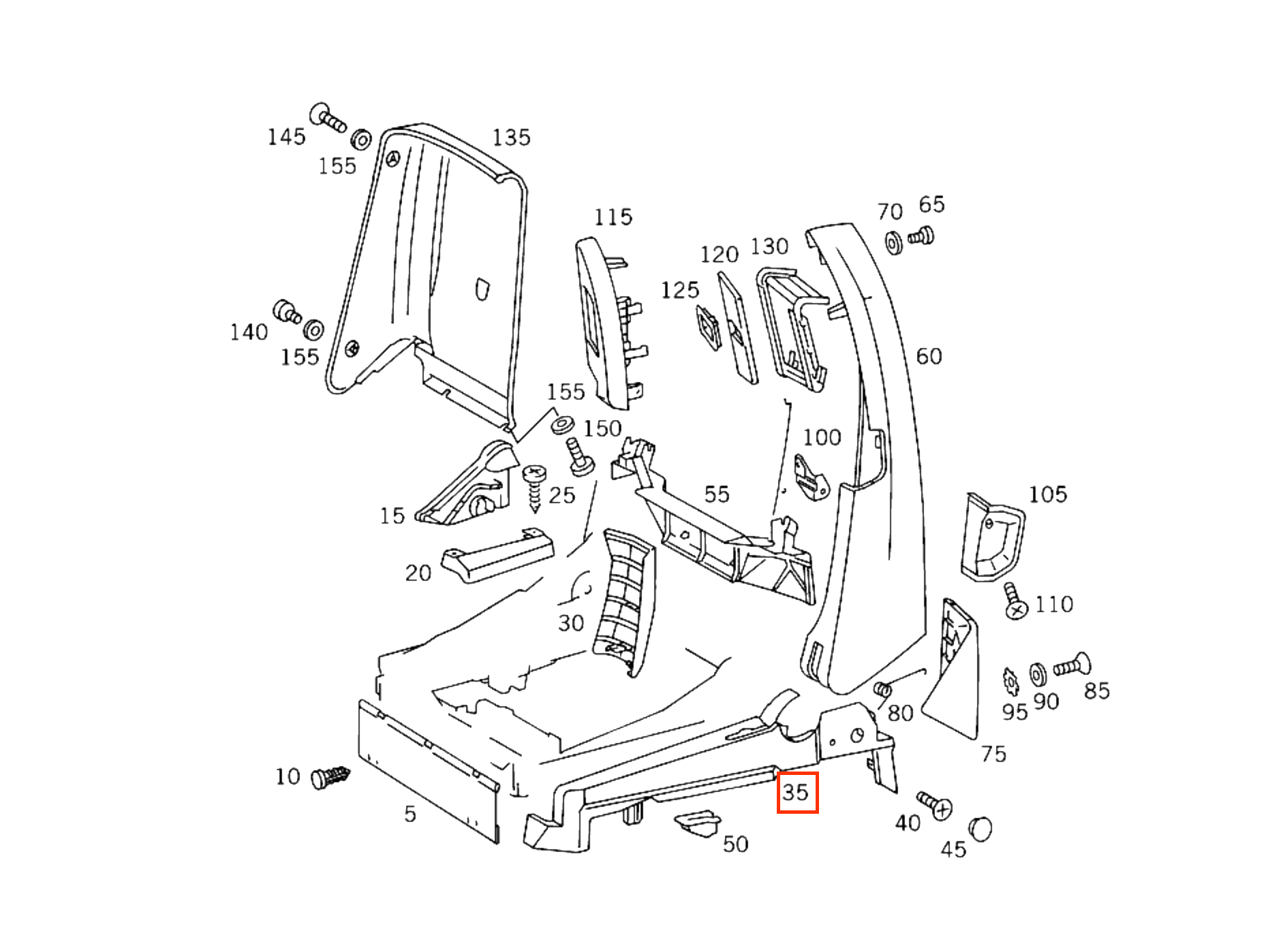 Mercedes R129 Seat Side Panel With Faux Leather links/rechts A1299103118 / A1299103218